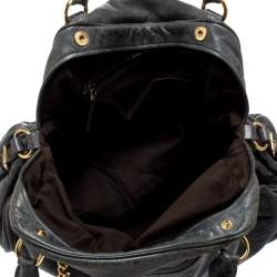 Pre Owned Miu Miu Dark Grey Leather Lily Distressed Satchel