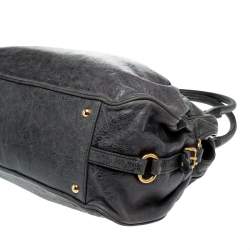 Pre Owned Miu Miu Dark Grey Leather Lily Distressed Satchel