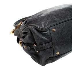 Pre Owned Miu Miu Dark Grey Leather Lily Distressed Satchel