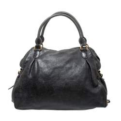 Pre Owned Miu Miu Dark Grey Leather Lily Distressed Satchel