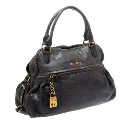Pre Owned Miu Miu Dark Grey Leather Lily Distressed Satchel