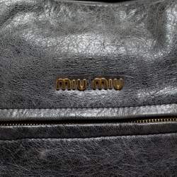 Pre Owned Miu Miu Dark Grey Leather Lily Distressed Satchel