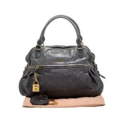 Pre Owned Miu Miu Dark Grey Leather Lily Distressed Satchel