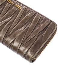 Miu Miu Dark Beige Matelassé Leather Continental Zip Wallet