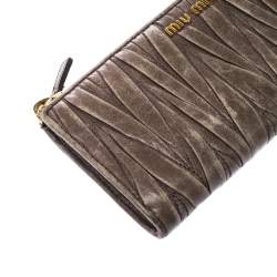 Miu Miu Dark Beige Matelassé Leather Continental Zip Wallet
