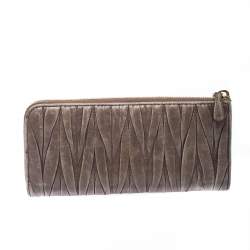 Miu Miu Dark Beige Matelassé Leather Continental Zip Wallet