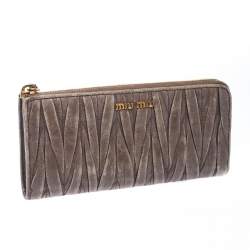 Miu Miu Dark Beige Matelassé Leather Continental Zip Wallet
