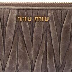 Miu Miu Dark Beige Matelassé Leather Continental Zip Wallet