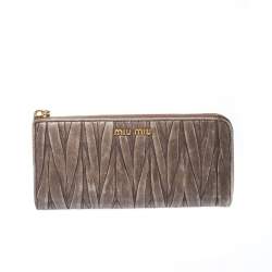 Miu Miu Dark Beige Matelassé Leather Continental Zip Wallet