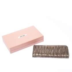 Miu Miu Dark Beige Matelassé Leather Continental Zip Wallet