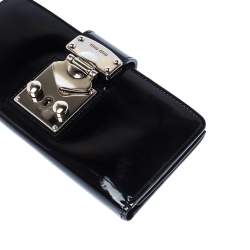 Miu Miu Black Patent Leather Clasp Lock Wallet 