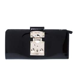 Miu Miu Black Patent Leather Clasp Lock Wallet 