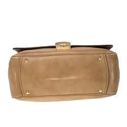 Pre Owned Miu Miu Tan Leather Flap Pocket Tote