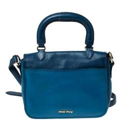 Pre Owned Miu Miu Bicolor Leather Madras Top Handle Bag