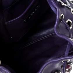 Pre Owned Miu Miu Purple Leather Grommet Embellished Drawstring Crossbody Bag