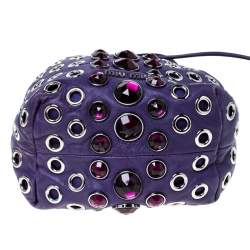 Pre Owned Miu Miu Purple Leather Grommet Embellished Drawstring Crossbody Bag