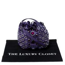 Pre Owned Miu Miu Purple Leather Grommet Embellished Drawstring Crossbody Bag