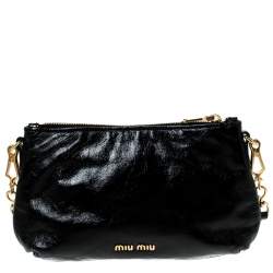 Pre Owned Miu Miu Black Leather Bow Pochette Bag