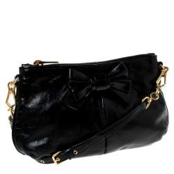 Pre Owned Miu Miu Black Leather Bow Pochette Bag