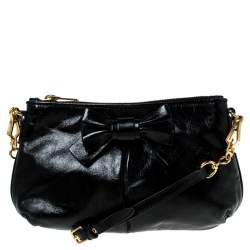 Pre Owned Miu Miu Black Leather Bow Pochette Bag
