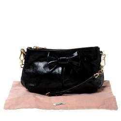 Pre Owned Miu Miu Black Leather Bow Pochette Bag