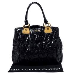 Pre Owned Miu Miu Black Matelassé Patent Leather Tote