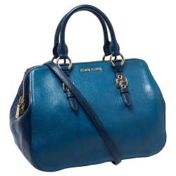 Pre Owned Miu Miu Blue Leather Madras Bowler Bag