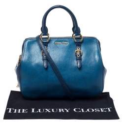 Pre Owned Miu Miu Blue Leather Madras Bowler Bag