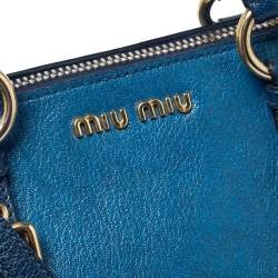 Pre Owned Miu Miu Blue Leather Madras Bowler Bag