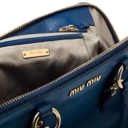 Pre Owned Miu Miu Blue Leather Madras Bowler Bag