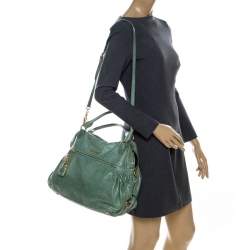 Pre Owned Miu Miu Mint Green Leather Lily Distressed Satchel