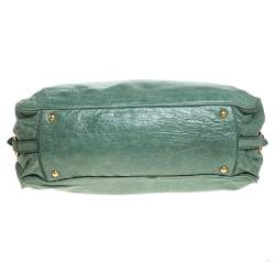 Pre Owned Miu Miu Mint Green Leather Lily Distressed Satchel