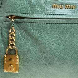 Pre Owned Miu Miu Mint Green Leather Lily Distressed Satchel
