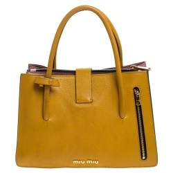 Miu Miu Mustard Leather Medium Madras Tote