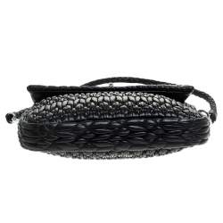 Pre Owned Miu Miu Black Matelasse Leather Crystal Embellished Turnlock Shoulder Bag