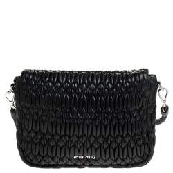 Pre Owned Miu Miu Black Matelasse Leather Crystal Embellished Turnlock Shoulder Bag