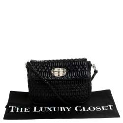 Pre Owned Miu Miu Black Matelasse Leather Crystal Embellished Turnlock Shoulder Bag