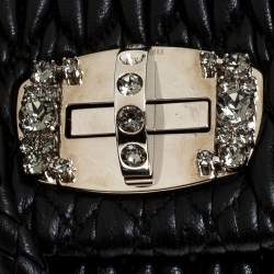 Pre Owned Miu Miu Black Matelasse Leather Crystal Embellished Turnlock Shoulder Bag