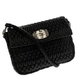 Pre Owned Miu Miu Black Matelasse Leather Crystal Embellished Turnlock Shoulder Bag