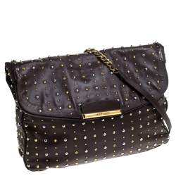 Pre Owned Miu Miu Brown Studded Leather Flap Chain Shoulder Bag