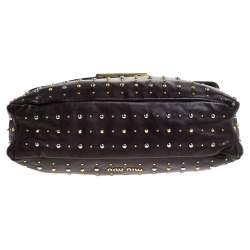 Pre Owned Miu Miu Brown Studded Leather Flap Chain Shoulder Bag