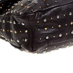 Pre Owned Miu Miu Brown Studded Leather Flap Chain Shoulder Bag