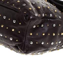 Pre Owned Miu Miu Brown Studded Leather Flap Chain Shoulder Bag