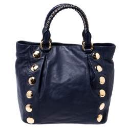 Pre Owned حقيبة ميو ميو جلد أزرق كحلي مرصعة