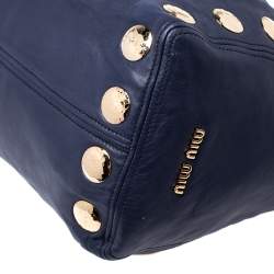 Pre Owned حقيبة ميو ميو جلد أزرق كحلي مرصعة