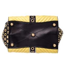 Miu Miu Black/Yellow Leather Grommet Biker Convertible Tote