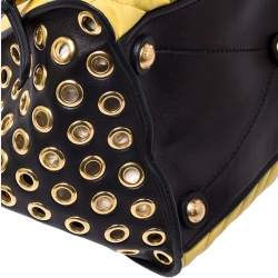 Miu Miu Black/Yellow Leather Grommet Biker Convertible Tote