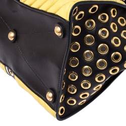 Miu Miu Black/Yellow Leather Grommet Biker Convertible Tote