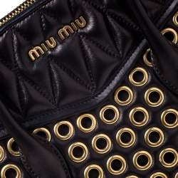 Miu Miu Black/Yellow Leather Grommet Biker Convertible Tote