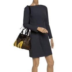 Miu Miu Black/Yellow Leather Grommet Biker Convertible Tote